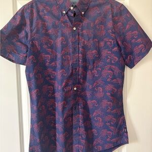 Izod Navy Short-Sleeve Button-Down with Red Wave Print